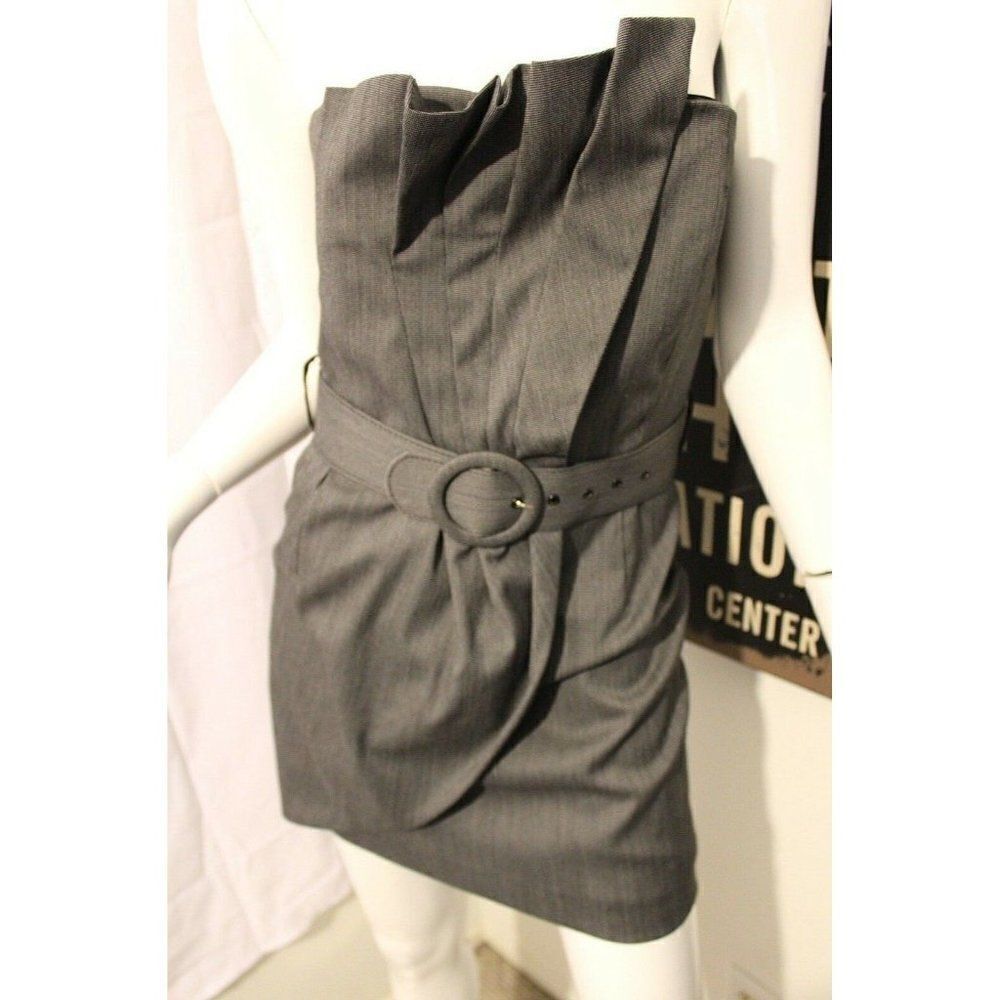 ALICE + OLIVIA Dress Gray Strapless Pleated Party Dress Size 6